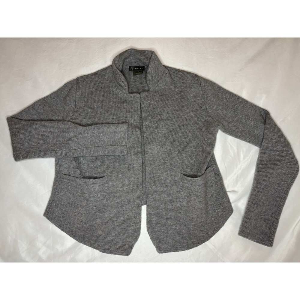 Ariat Sweater Women's Medium Gray Western 100% Merino Wool Cardigan